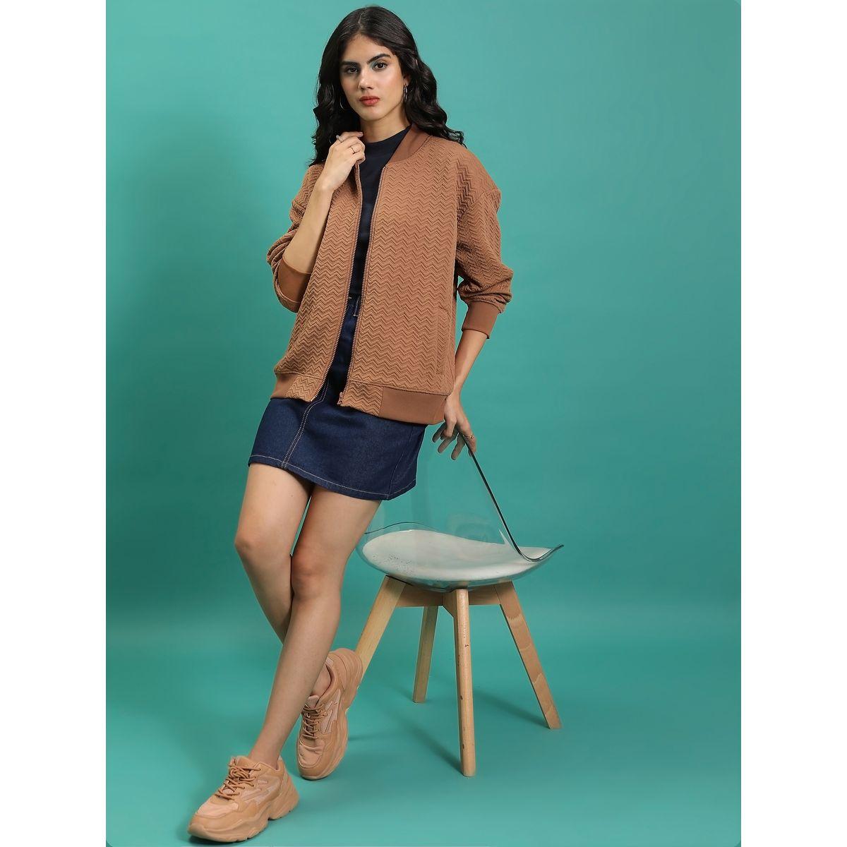 Tokyo Talkies X Styli  Zipper Front Textured Bomber Jacket-women-winterwear-coatsandjackets-jackets-image-2