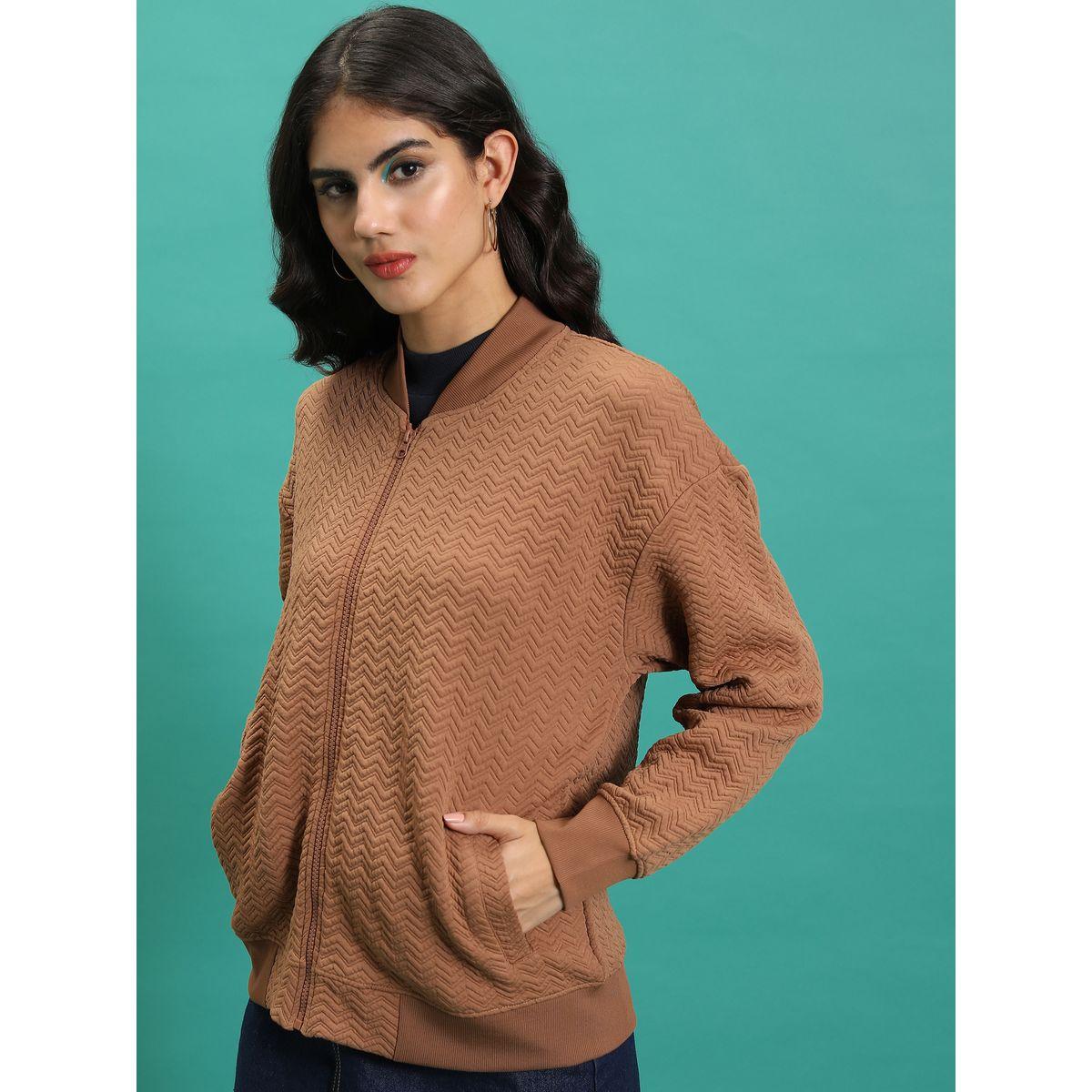 Tokyo Talkies X Styli  Zipper Front Textured Bomber Jacket-women-winterwear-coatsandjackets-jackets-image-4