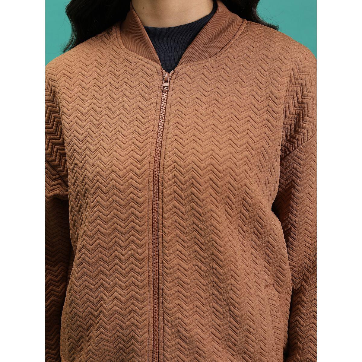 Tokyo Talkies X Styli  Zipper Front Textured Bomber Jacket-women-winterwear-coatsandjackets-jackets-image-5