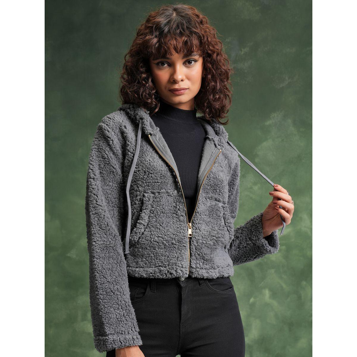 Tokyo Talkies X Styli  Zipper Front Textured Hooded Sweatshirt-women-clothing-hoodiesandsweatshirts-sweatshirts-image-1