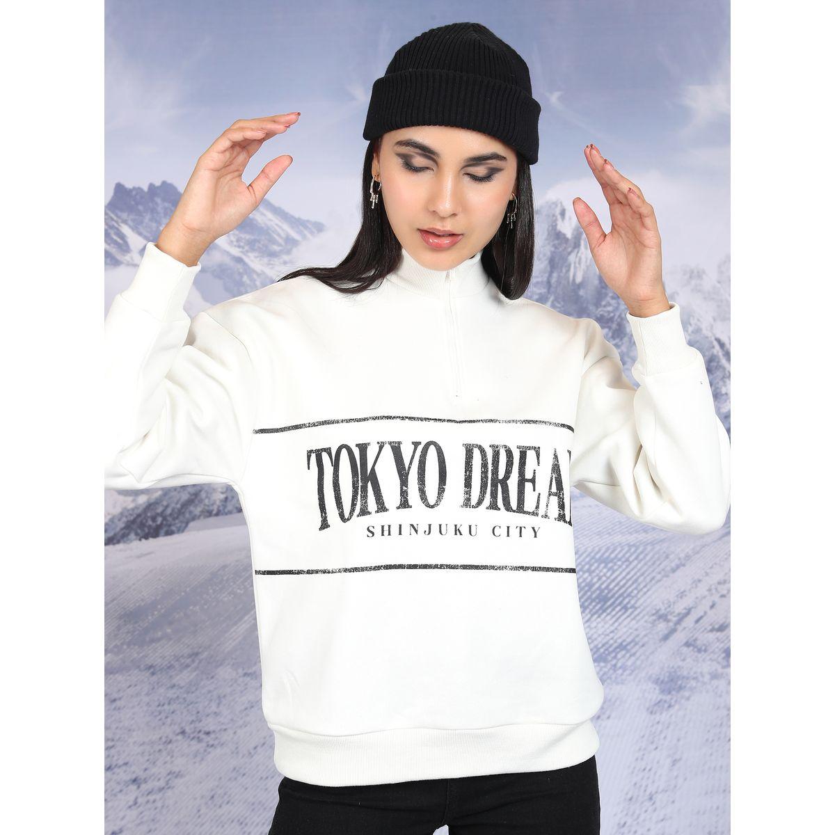 Tokyo Talkies X Styli  Text Print High Neck Oversized Sweatshirts-women-clothing-hoodiesandsweatshirts-sweatshirts-image-1