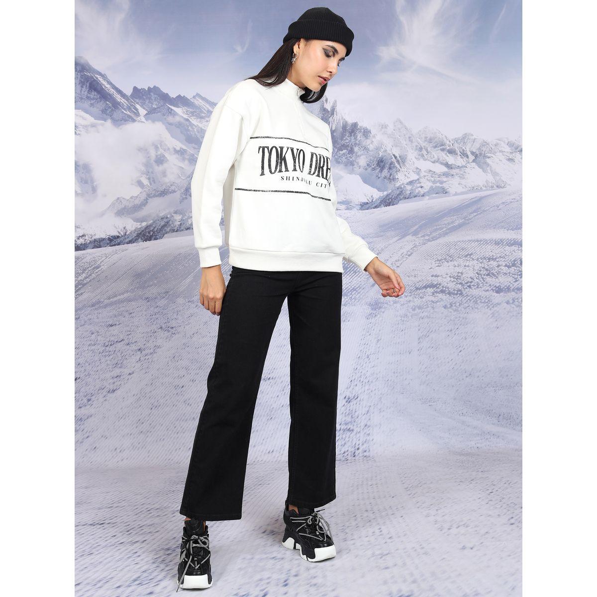 Tokyo Talkies X Styli  Text Print High Neck Oversized Sweatshirts-women-clothing-hoodiesandsweatshirts-sweatshirts-image-2