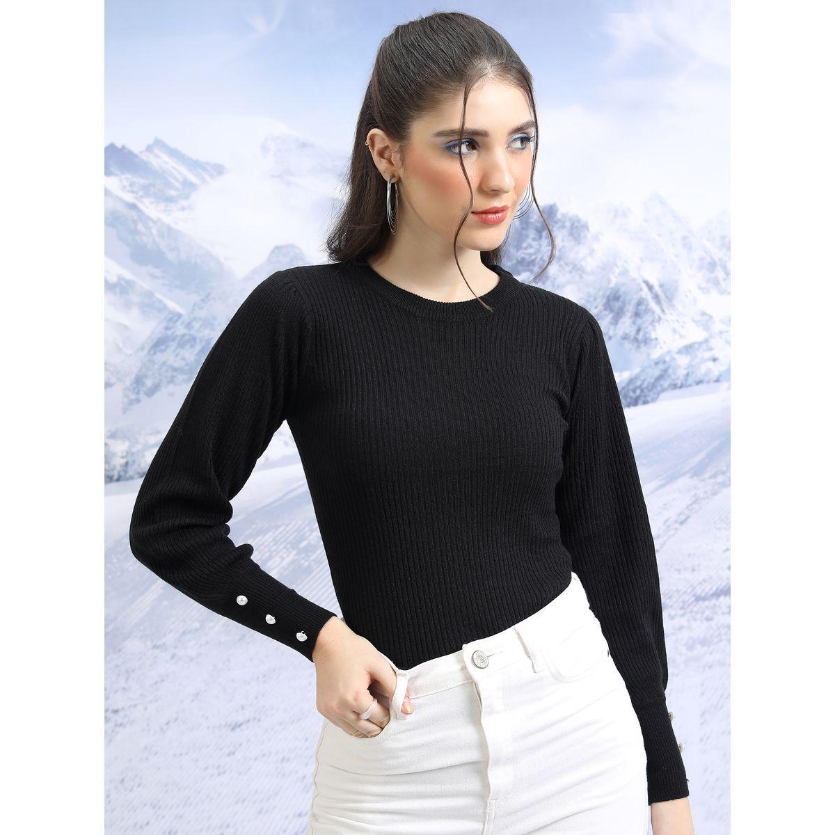 سويتر محبوك بتفاصيل مضلعة وياقة دائرية-women-winterwear-cardigansandjumpers-jumpers-image-4