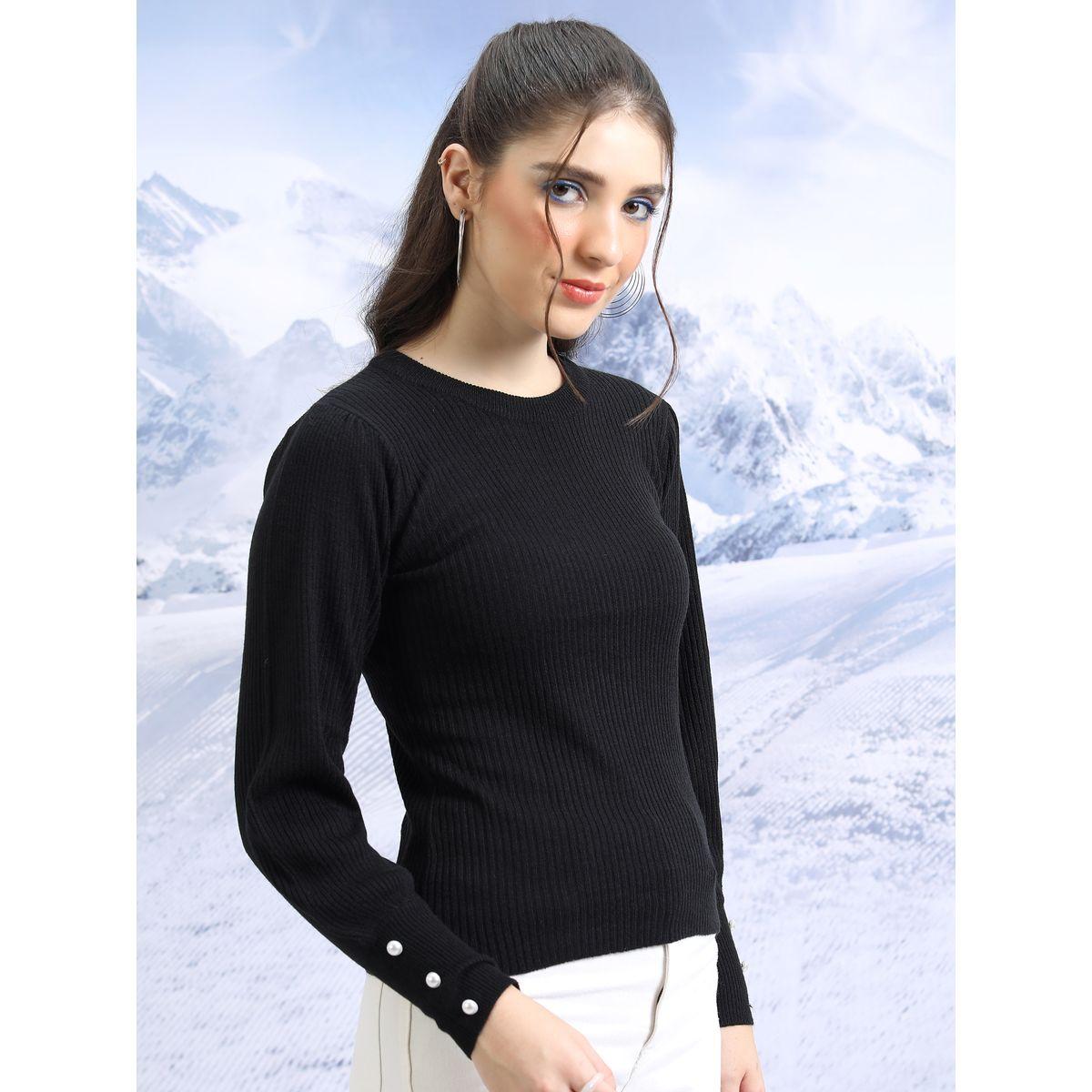 Tokyo Talkies Ribbed Knit Round Neck Sweater with Long Sleeves and Button Details-women-winterwear-cardigansandjumpers-jumpers-image-6
