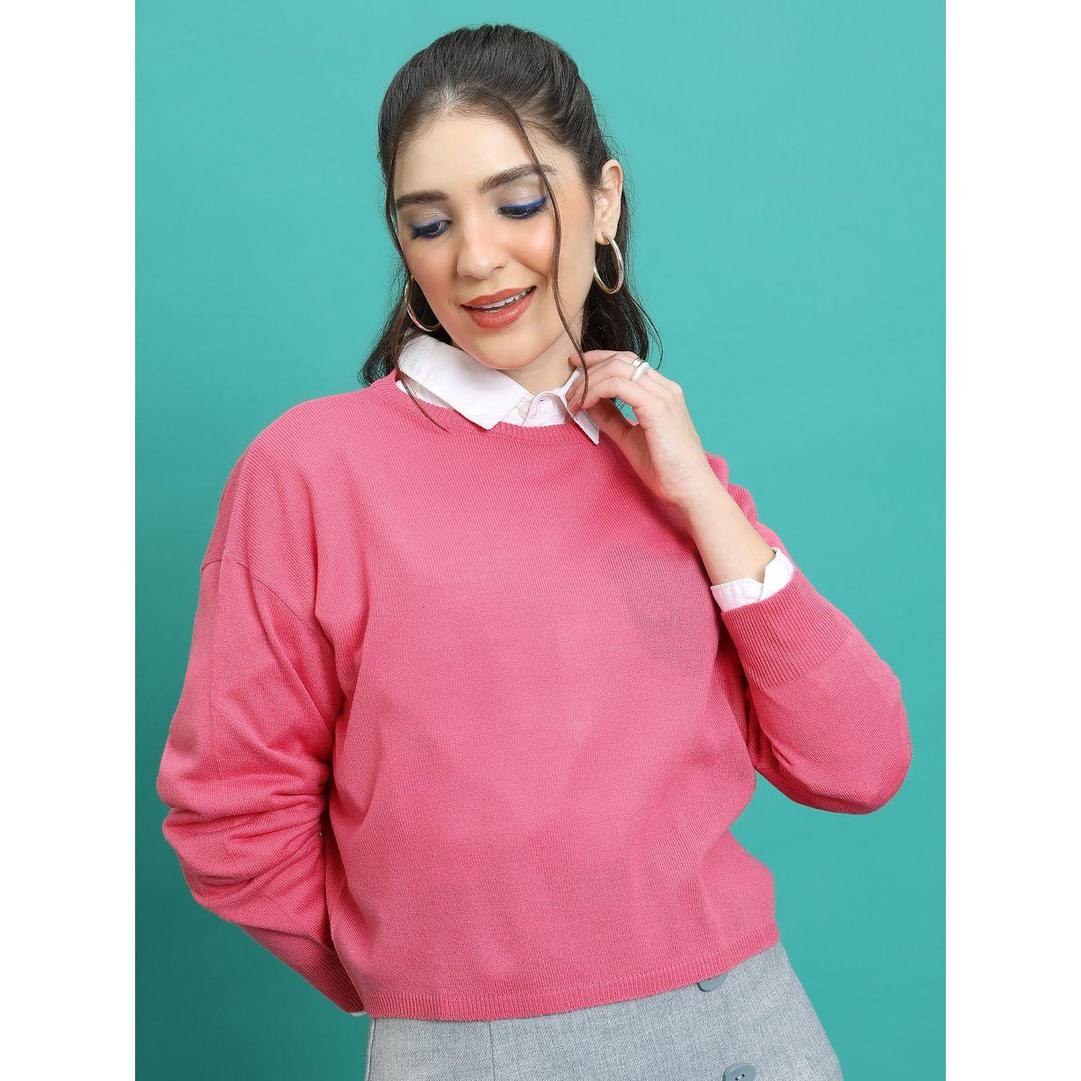 Tokyo Talkies X Styli  Solid Round Neck Sweater with Long Sleeves-women-clothing-cardigansandjumpers-jumpers-image-1