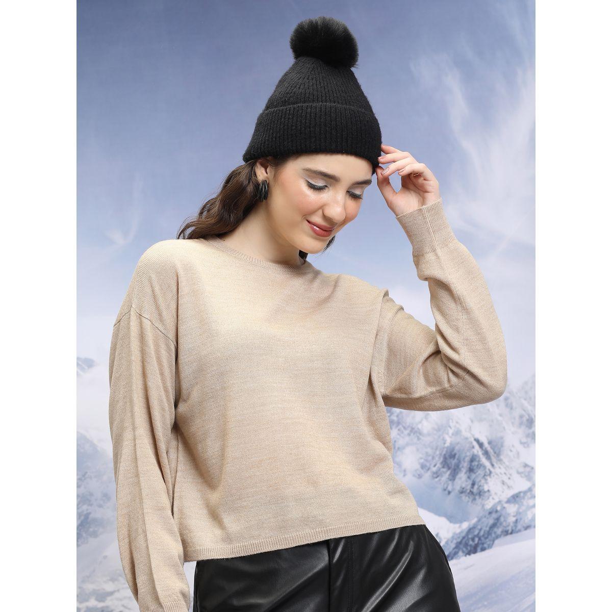 Tokyo Talkies X Styli  Solid Drop Shoulder Round Neck Sweater-women-clothing-cardigansandjumpers-jumpers-image-1