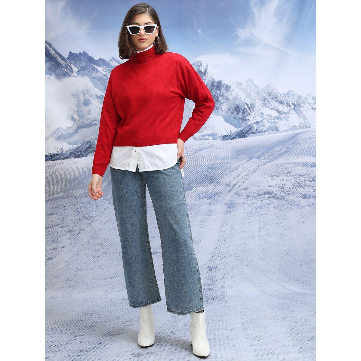 سويتر مضلع بياقة عالية وأكمام طويلة طوكيو توكيز × ستايلي-women-winterwear-cardigansandjumpers-jumpers-image-2