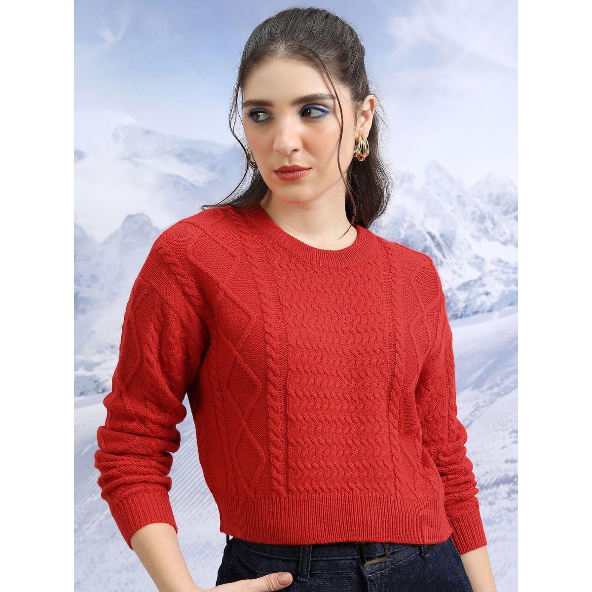 Tokyo Talkies X Styli  Cable Knit Round Neck Sweater with Long Sleeves-women-winterwear-cardigansandjumpers-jumpers-image-1