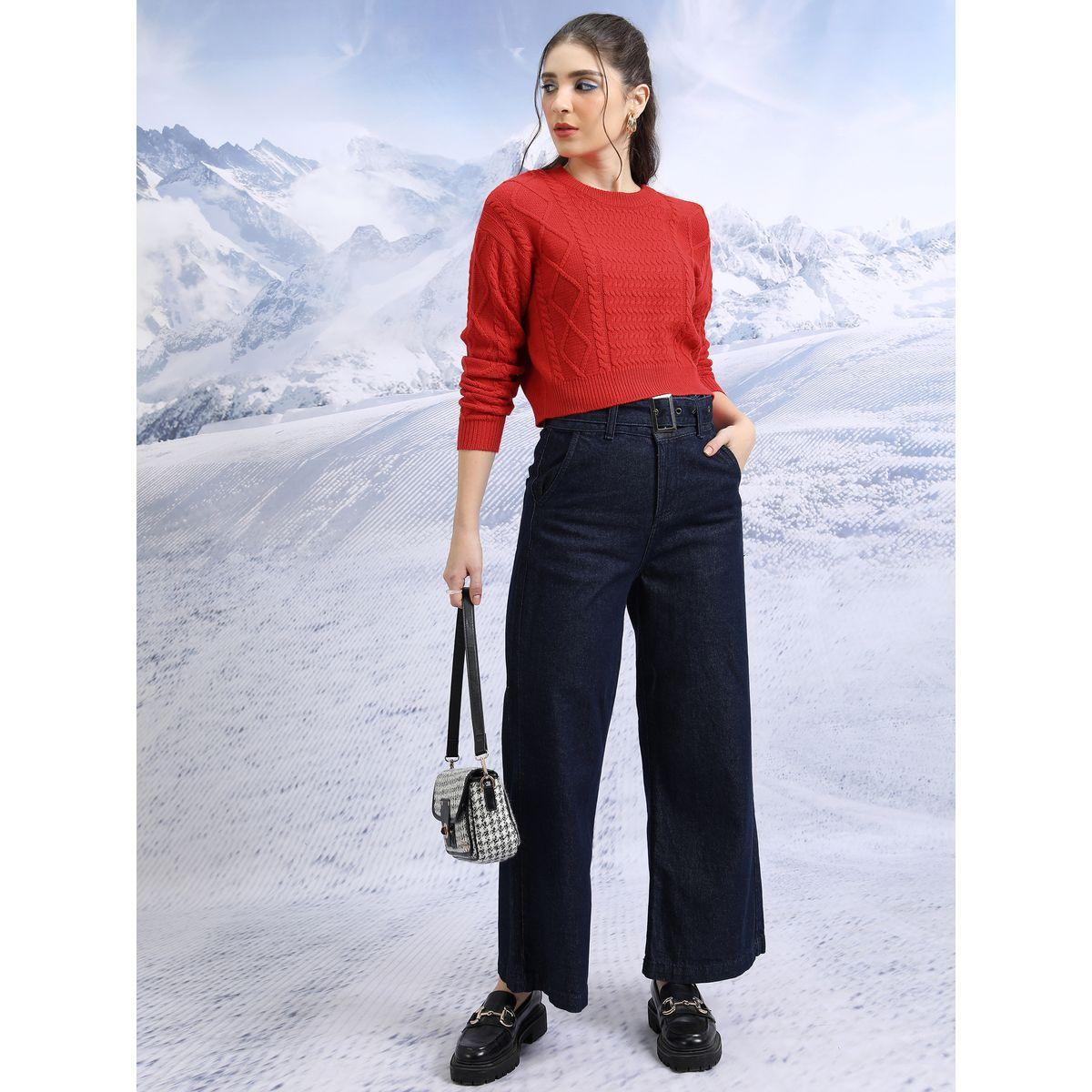 سويتر بتفاصيل محبوكة وياقة دائرية مع أكمام طويلة طوكيو توكيز × ستايلي-women-winterwear-cardigansandjumpers-jumpers-image-2