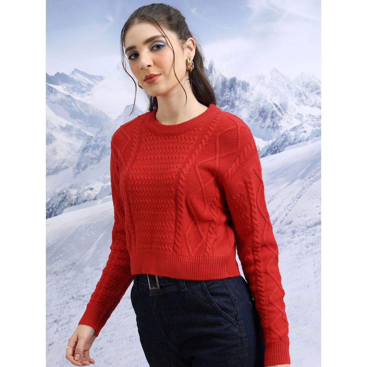 سويتر بتفاصيل محبوكة وياقة دائرية مع أكمام طويلة طوكيو توكيز × ستايلي-women-winterwear-cardigansandjumpers-jumpers-image-4