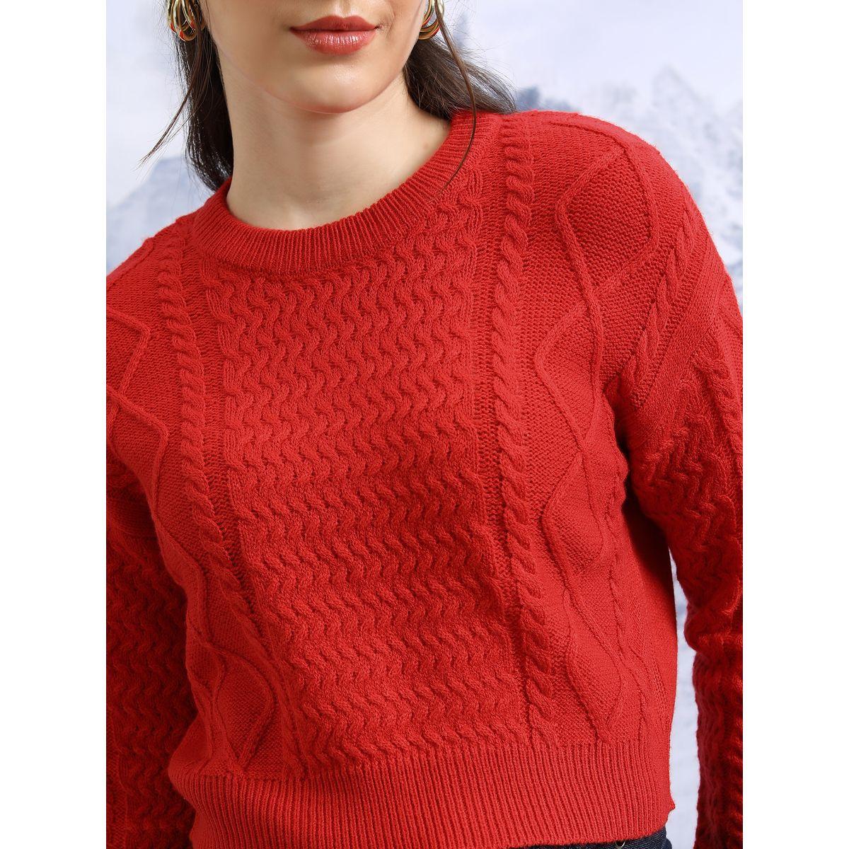 سويتر بتفاصيل محبوكة وياقة دائرية مع أكمام طويلة طوكيو توكيز × ستايلي-women-winterwear-cardigansandjumpers-jumpers-image-5