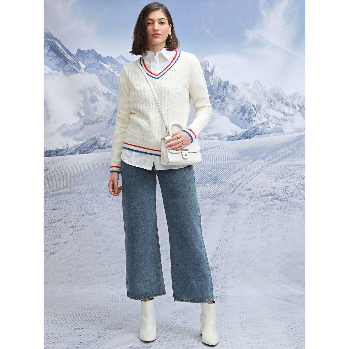 سويتر بأكمام طويلة وحواف مخططة طوكيو توكيز × ستايلي-women-winterwear-cardigansandjumpers-jumpers-image-2