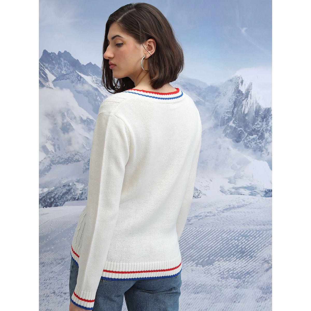 Tokyo Talkies X Styli  Contrast Striped Trim V-Neck Sweater-women-winterwear-cardigansandjumpers-jumpers-image-3