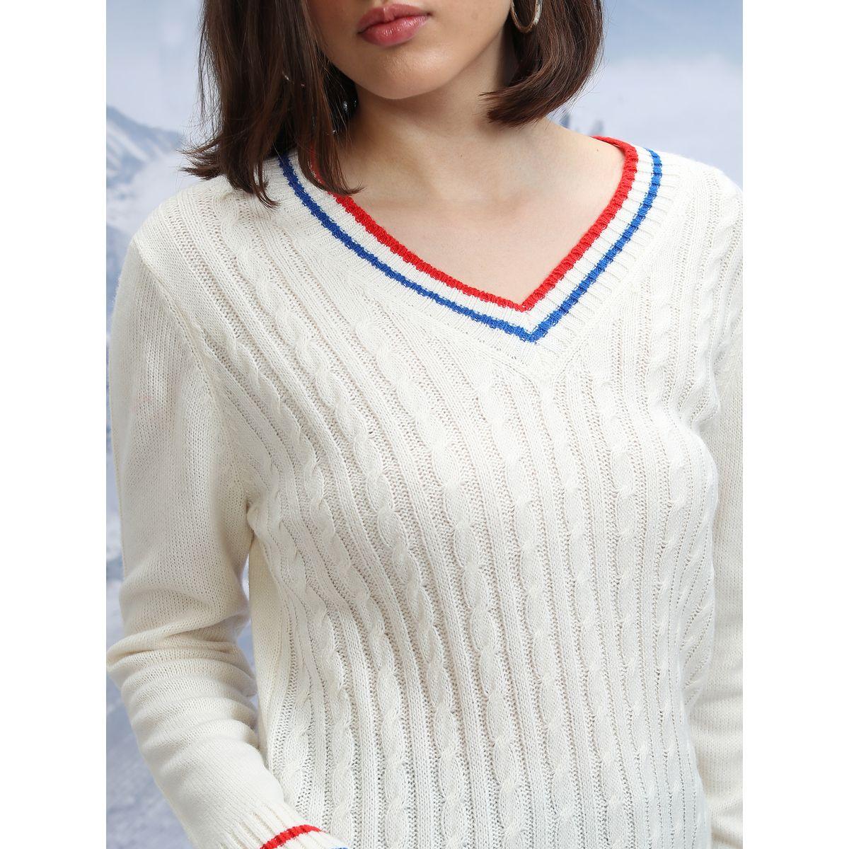 Tokyo Talkies X Styli  Contrast Striped Trim V-Neck Sweater-women-winterwear-cardigansandjumpers-jumpers-image-5