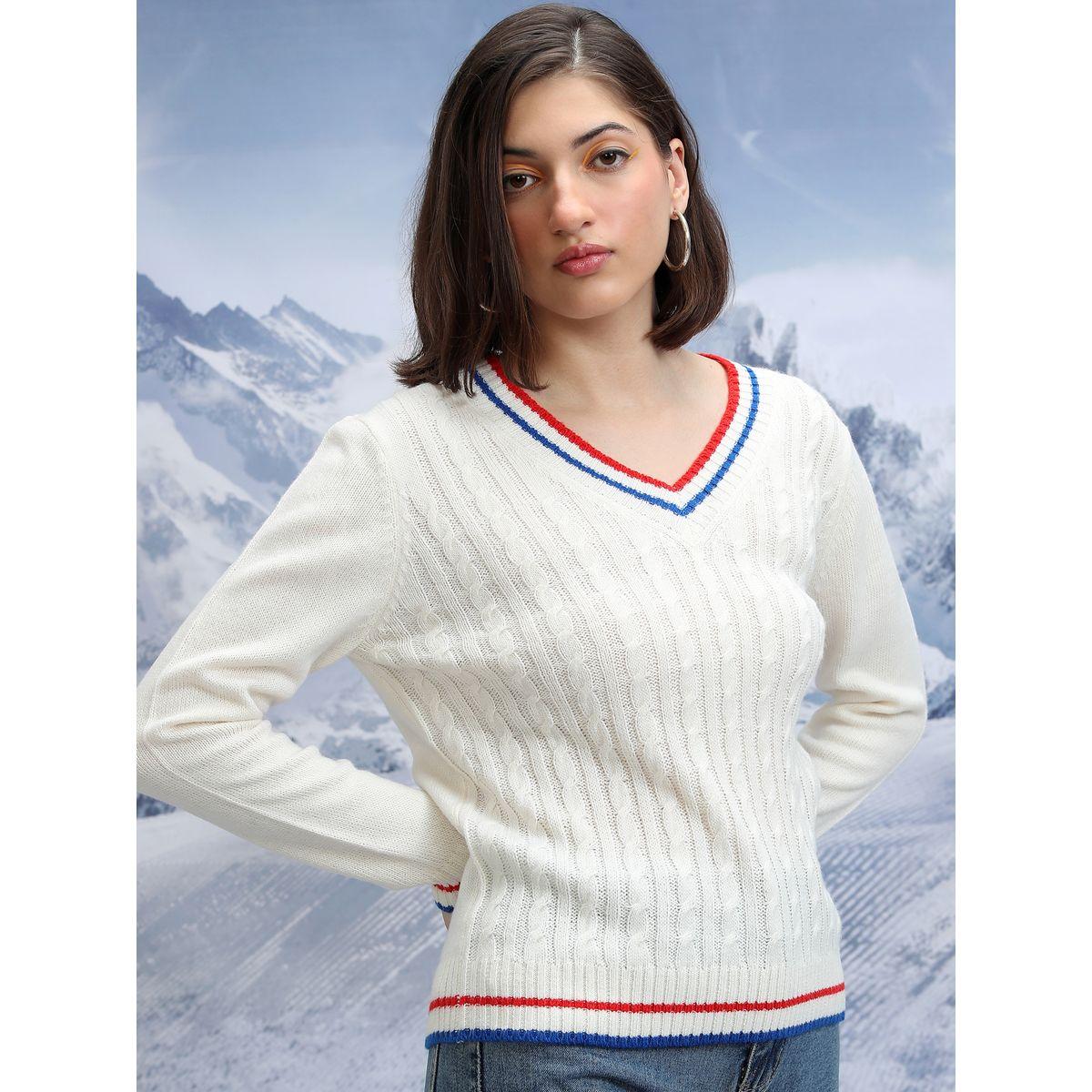 Tokyo Talkies X Styli  Contrast Striped Trim V-Neck Sweater-women-winterwear-cardigansandjumpers-jumpers-image-6