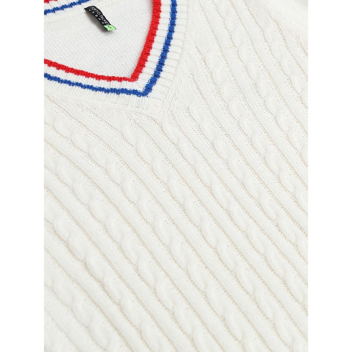 Tokyo Talkies X Styli  Contrast Striped Trim V-Neck Sweater-women-winterwear-cardigansandjumpers-jumpers-image-7