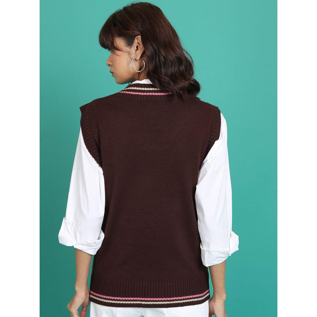 Tokyo Talkies X Styli  Contrast Striped Trim V-Neck Sleeveless Sweater-women-winterwear-cardigansandjumpers-jumpers-image-3