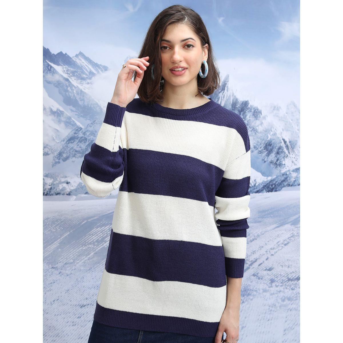 Tokyo Talkies X Styli  Striped Round Neck Sweater with Long Sleeves-women-winterwear-cardigansandjumpers-jumpers-image-1