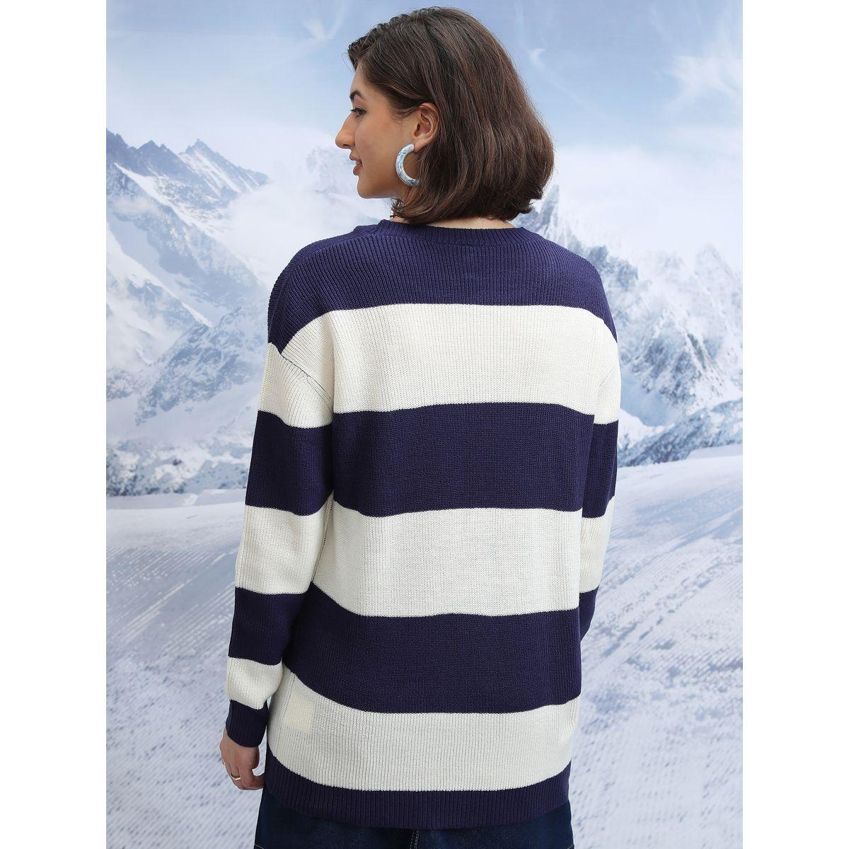 سويتر مخطط بياقة دائرية وأكمام طويلة طوكيو توكيز × ستايلي-women-winterwear-cardigansandjumpers-jumpers-image-3