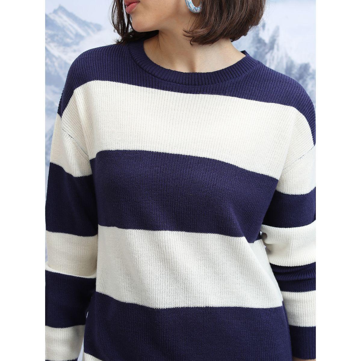 سويتر مخطط بياقة دائرية وأكمام طويلة طوكيو توكيز × ستايلي-women-winterwear-cardigansandjumpers-jumpers-image-5