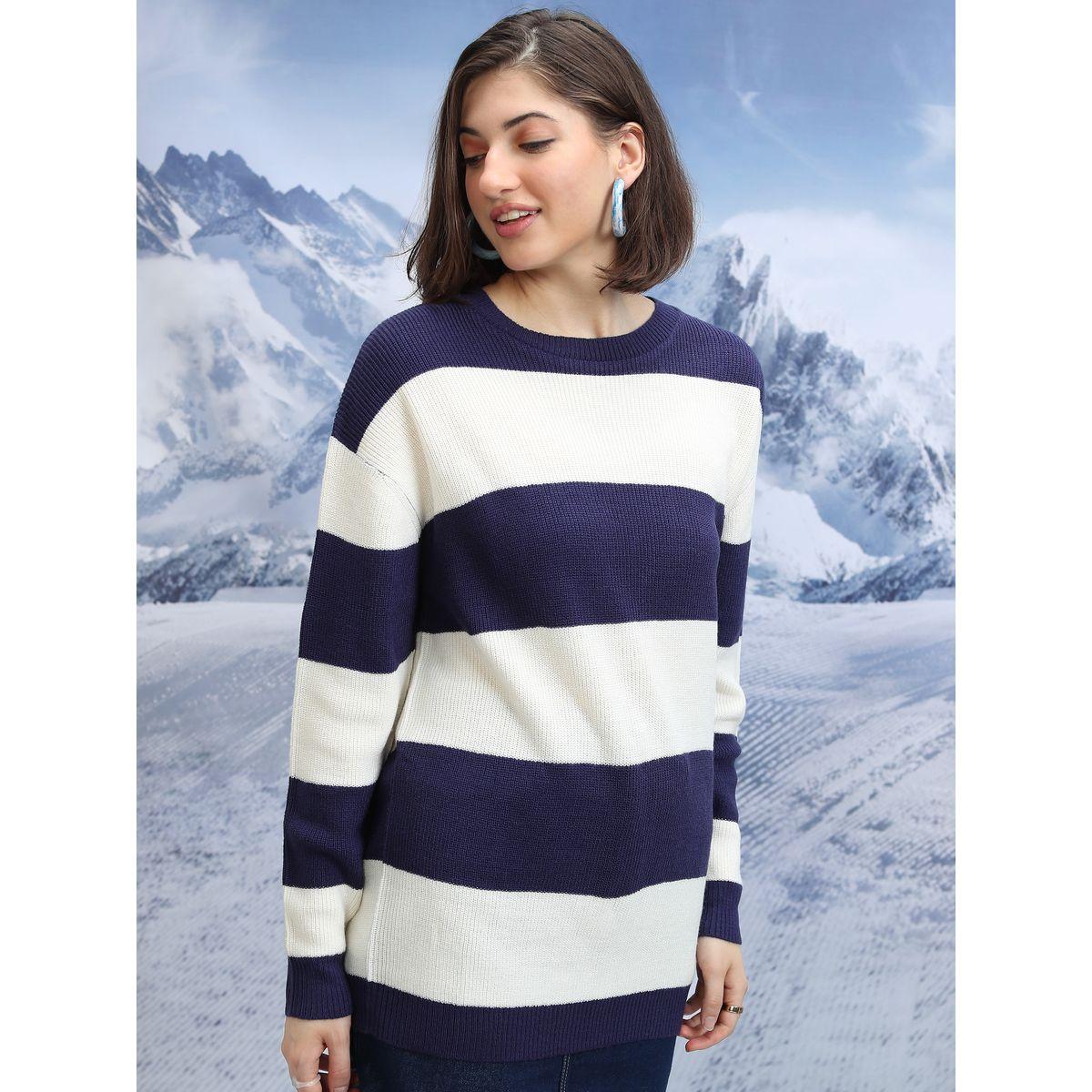 سويتر مخطط بياقة دائرية وأكمام طويلة طوكيو توكيز × ستايلي-women-winterwear-cardigansandjumpers-jumpers-image-6