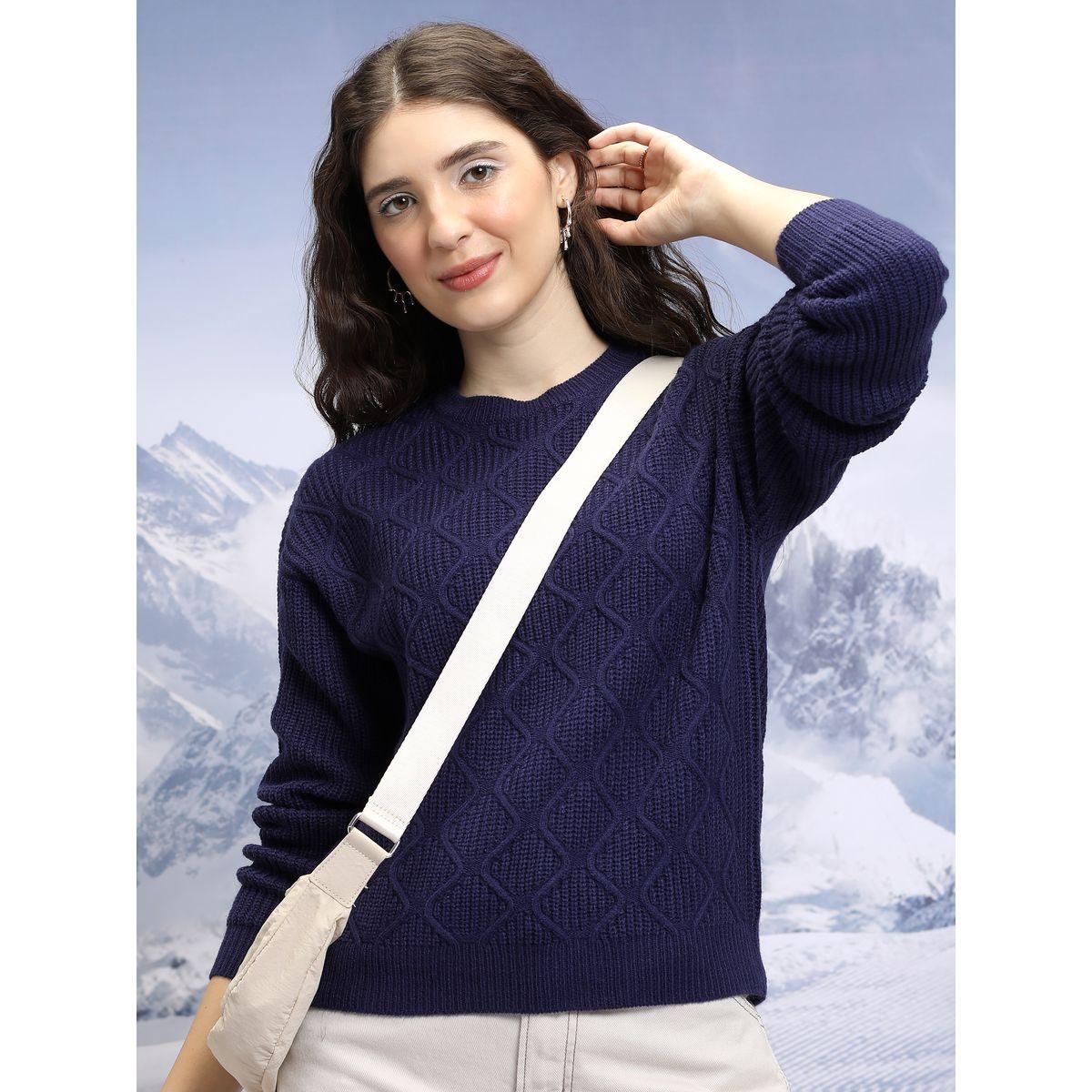 سويتر محبوك بياقة دائرية وأكتاف منخفضة طوكيو توكيز × ستايلي-women-winterwear-cardigansandjumpers-jumpers-image-1