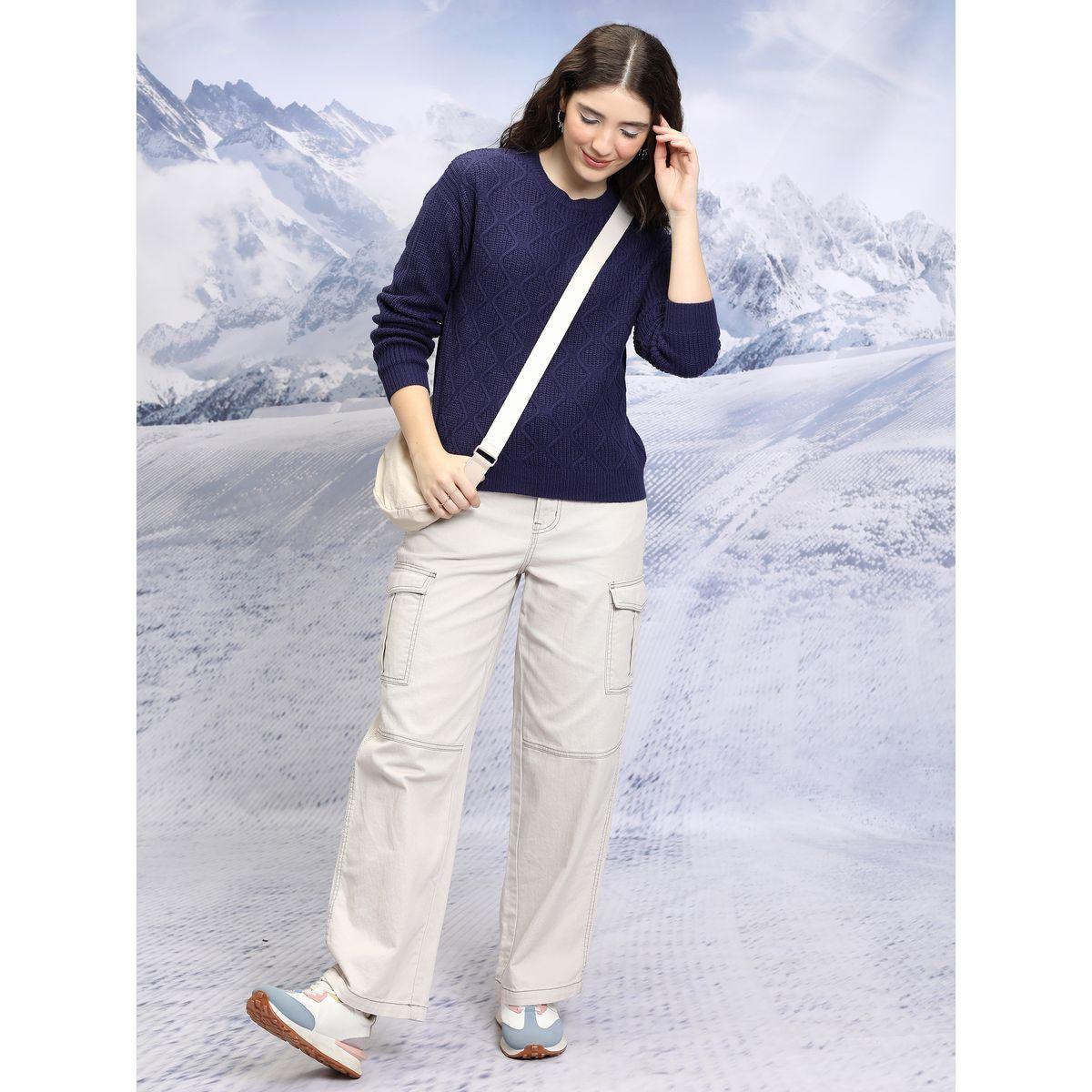 سويتر محبوك بياقة دائرية وأكتاف منخفضة طوكيو توكيز × ستايلي-women-winterwear-cardigansandjumpers-jumpers-image-2