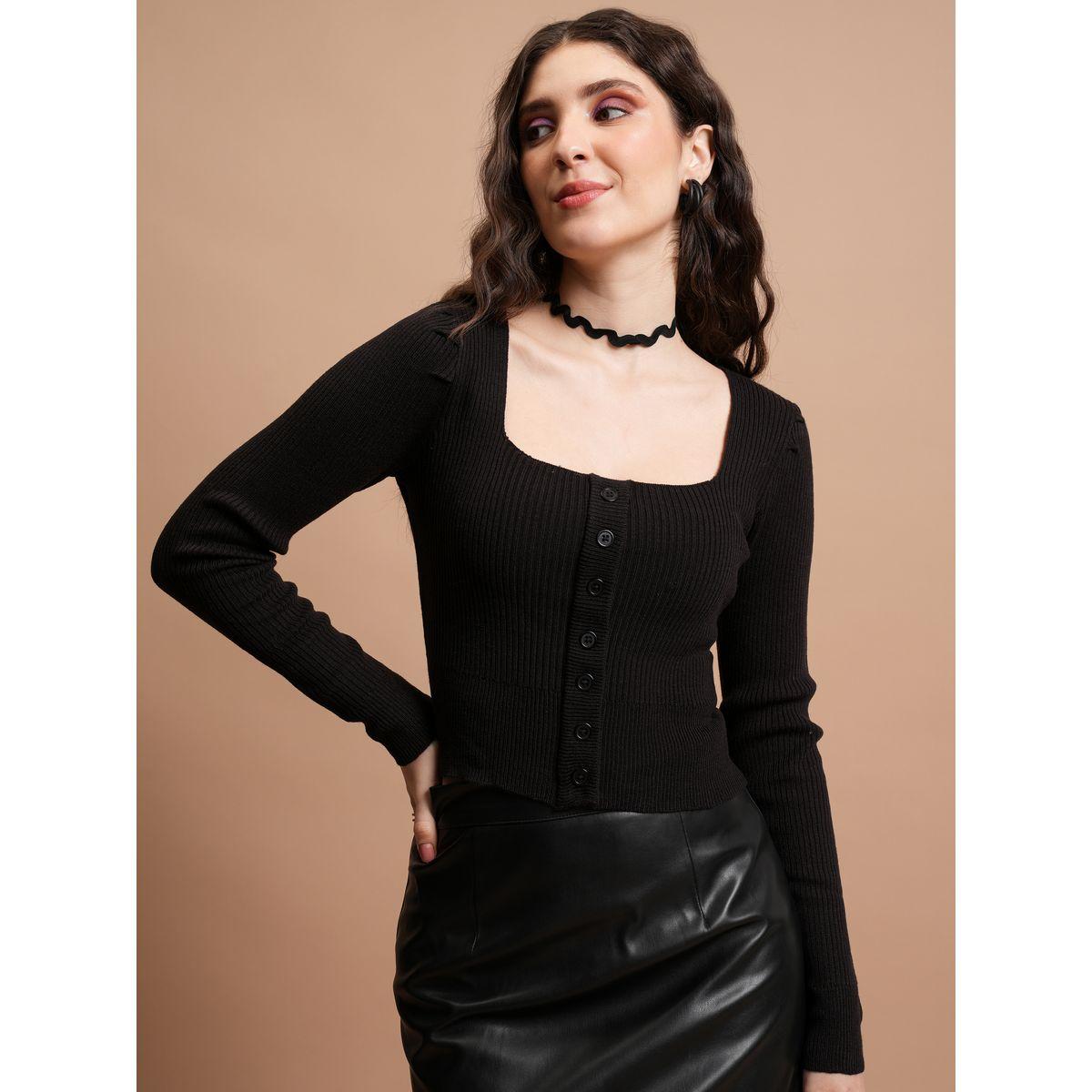 سويتر قصير بتفاصيل مضلعة وأزرار غلق طوكيو توكيز × ستايلي-women-winterwear-cardigansandjumpers-jumpers-image-1