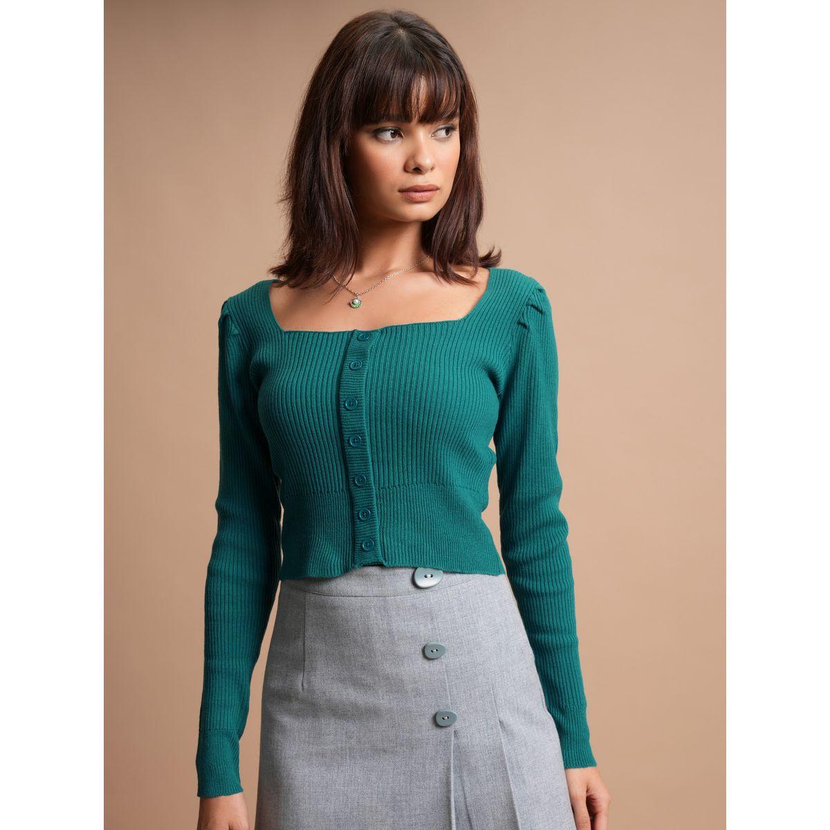 Tokyo Talkies X Styli  Ribbed Crop Button Detail Sweater-women-winterwear-cardigansandjumpers-jumpers-image-1