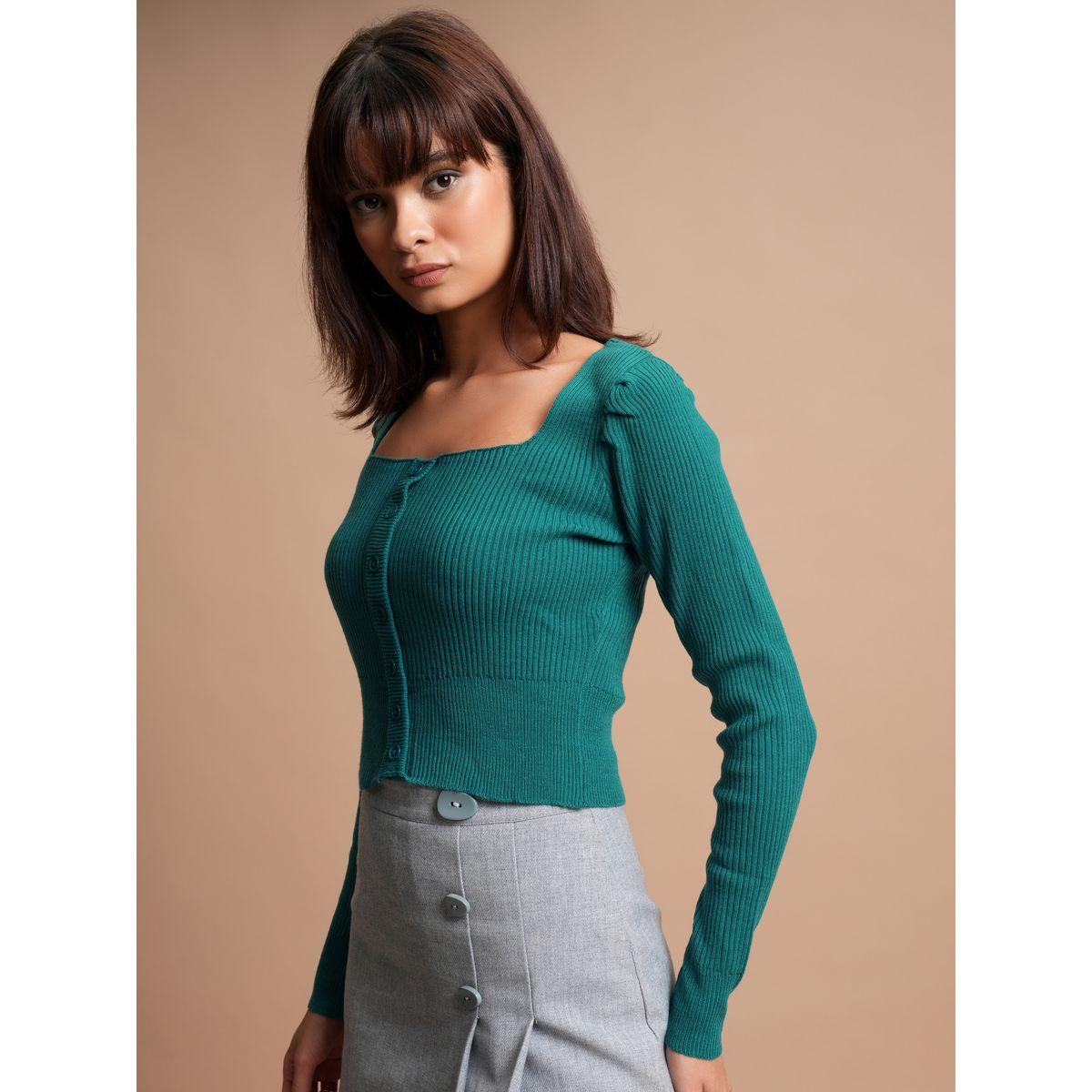 Tokyo Talkies X Styli  Ribbed Crop Button Detail Sweater-women-winterwear-cardigansandjumpers-jumpers-image-4