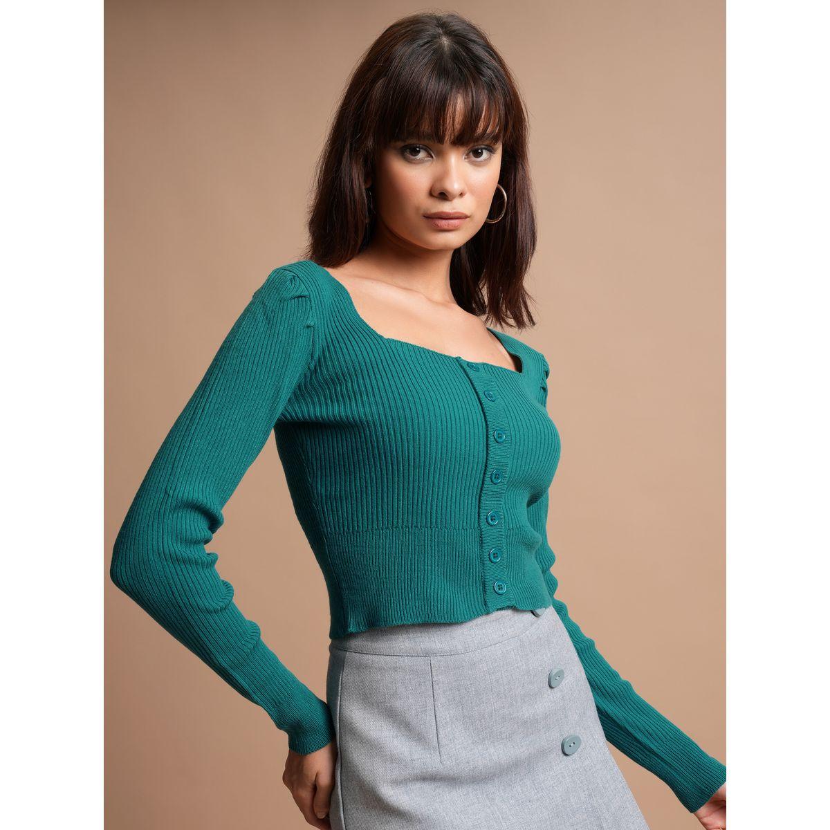 Tokyo Talkies X Styli  Ribbed Crop Button Detail Sweater-women-winterwear-cardigansandjumpers-jumpers-image-6
