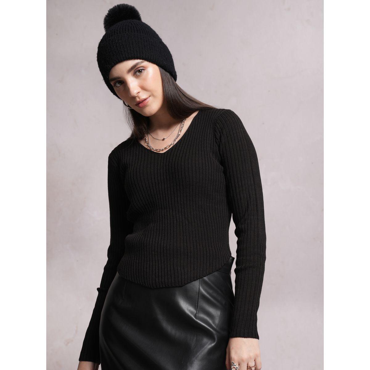 Tokyo Talkies X Styli  Ribbed V-Neck Long Sleeve Sweater-women-winterwear-cardigansandjumpers-jumpers-image-1