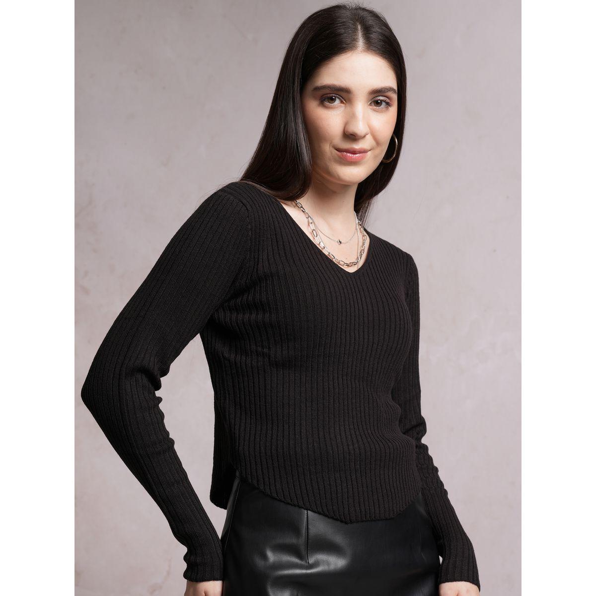 Tokyo Talkies X Styli  Ribbed V-Neck Long Sleeve Sweater-women-winterwear-cardigansandjumpers-jumpers-image-6