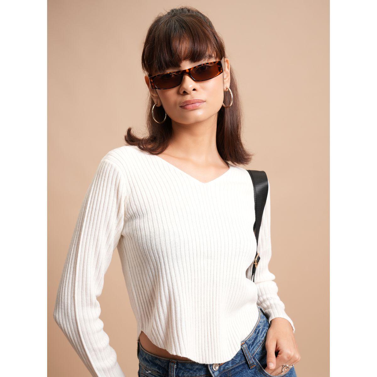 Tokyo Talkies X Styli  Ribbed V-Neck Long Sleeve Sweater-women-clothing-cardigansandjumpers-jumpers-image-1