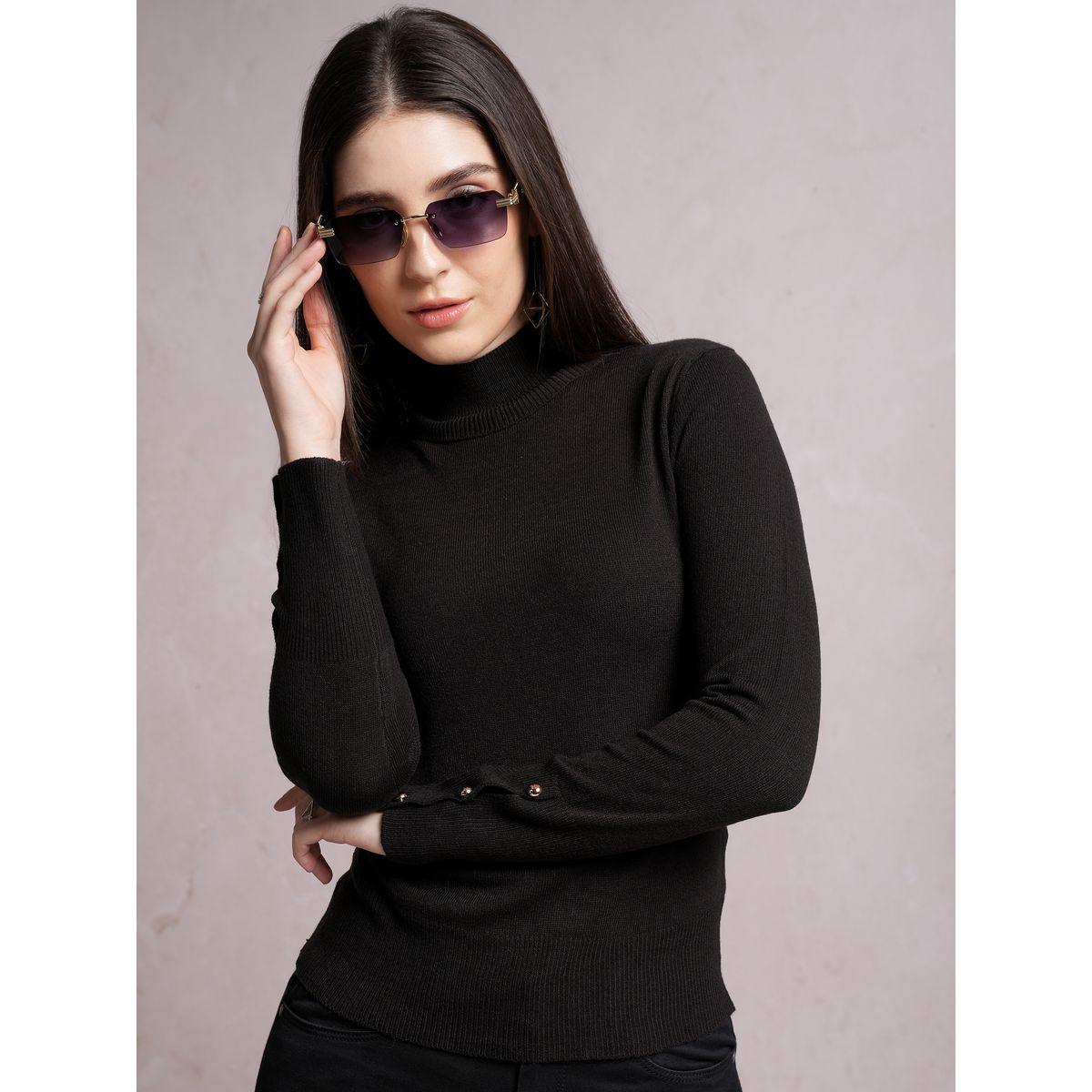 Tokyo Talkies X Styli  Ribbed Turtle Neck Button Detail Sweater-women-winterwear-cardigansandjumpers-jumpers-image-1