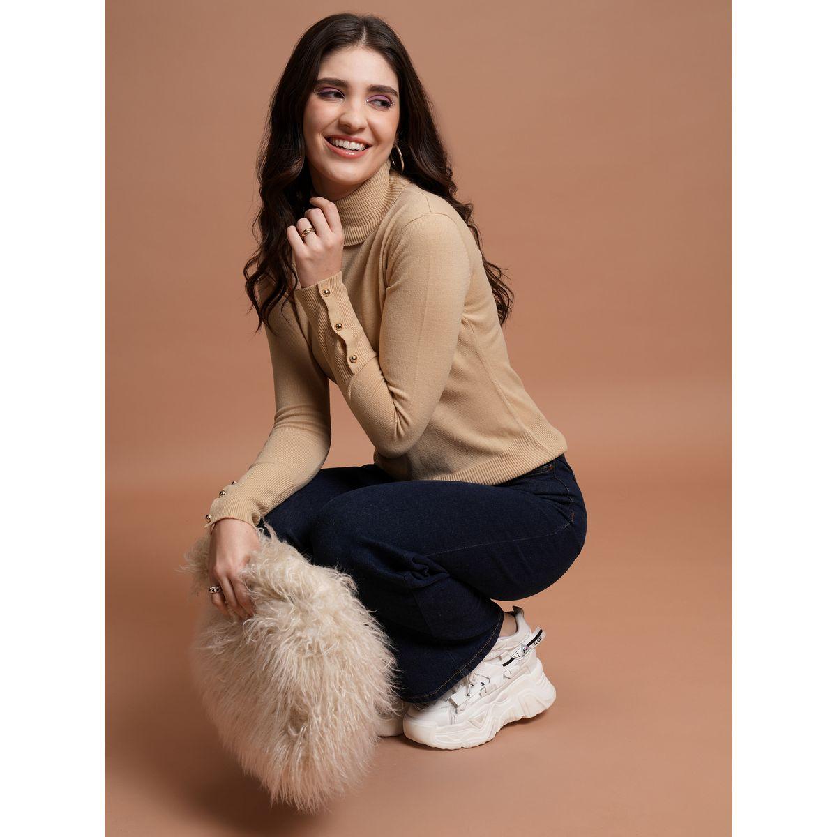 Tokyo Talkies X Styli  Ribbed Turtle Neck Button Detail Sweater-women-winterwear-cardigansandjumpers-jumpers-image-2