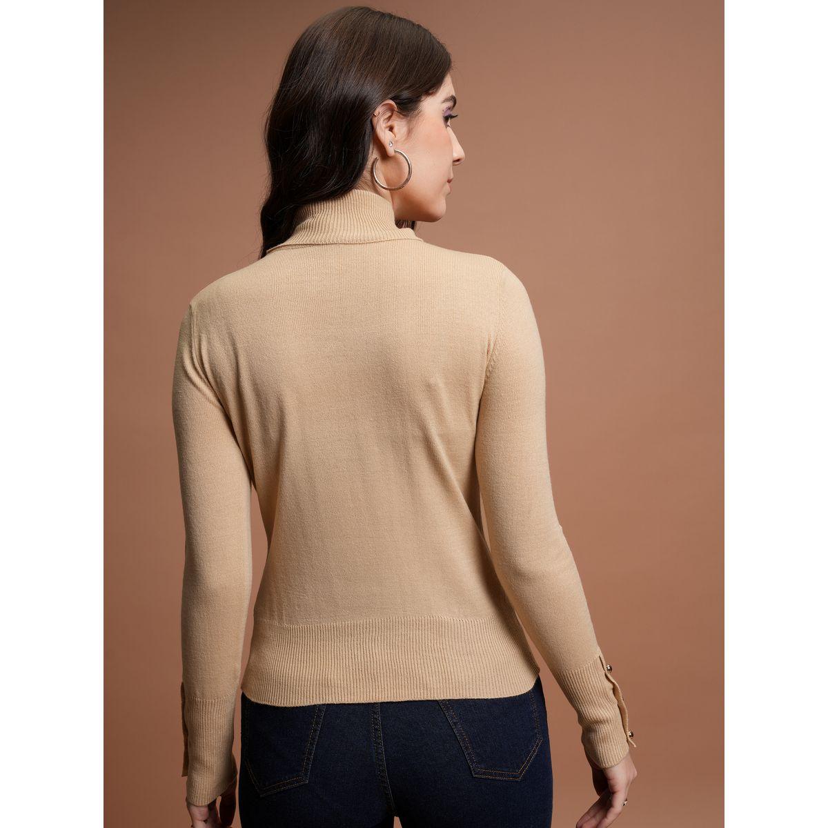 Tokyo Talkies X Styli  Ribbed Turtle Neck Button Detail Sweater-women-winterwear-cardigansandjumpers-jumpers-image-3