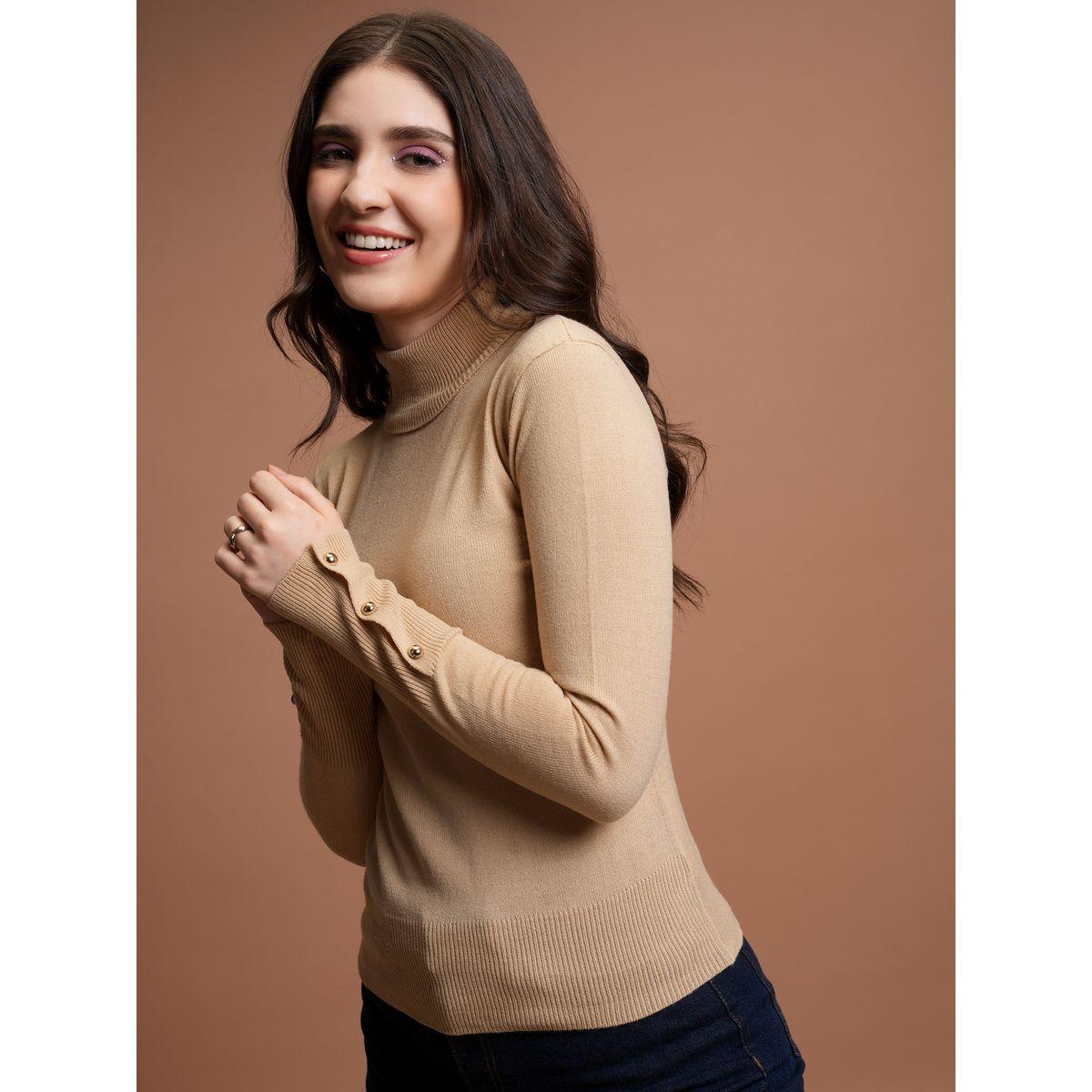 Tokyo Talkies X Styli  Ribbed Turtle Neck Button Detail Sweater-women-winterwear-cardigansandjumpers-jumpers-image-4