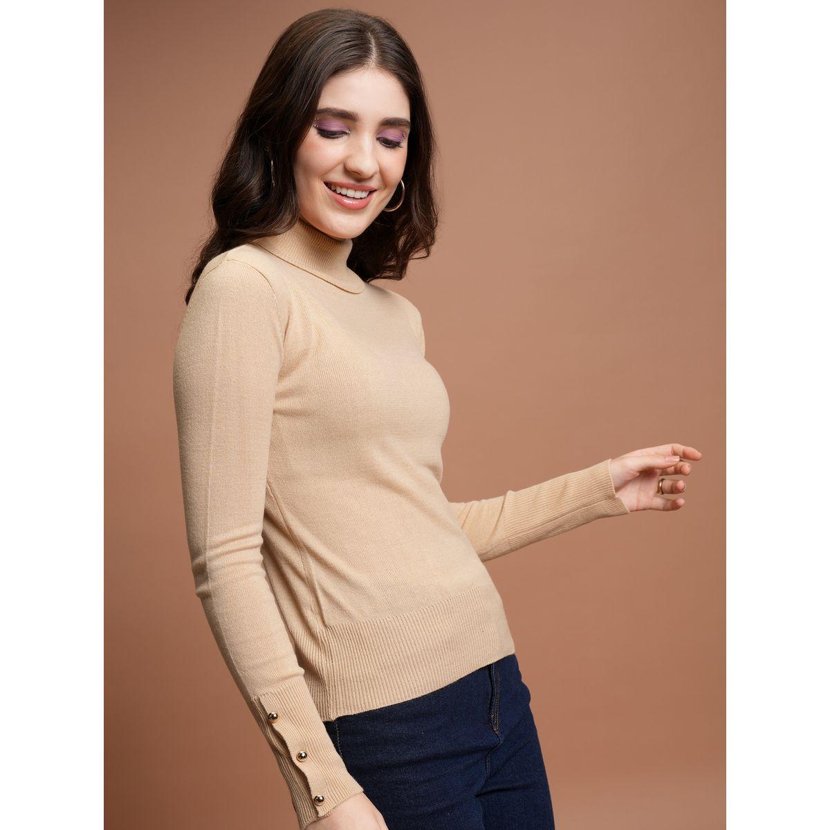 Tokyo Talkies X Styli  Ribbed Turtle Neck Button Detail Sweater-women-winterwear-cardigansandjumpers-jumpers-image-6
