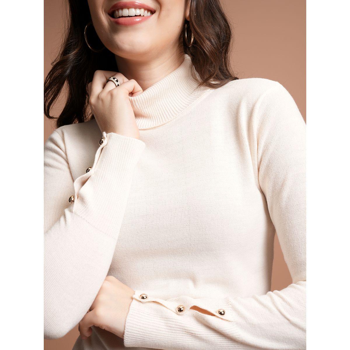 Tokyo Talkies X Styli  Ribbed Turtle Neck Button Detail Sweater-women-winterwear-cardigansandjumpers-jumpers-image-5