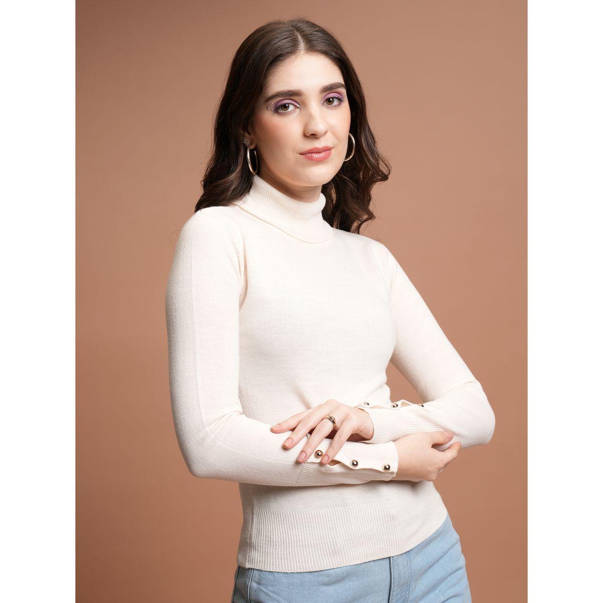 Tokyo Talkies X Styli  Ribbed Turtle Neck Button Detail Sweater-women-winterwear-cardigansandjumpers-jumpers-image-6
