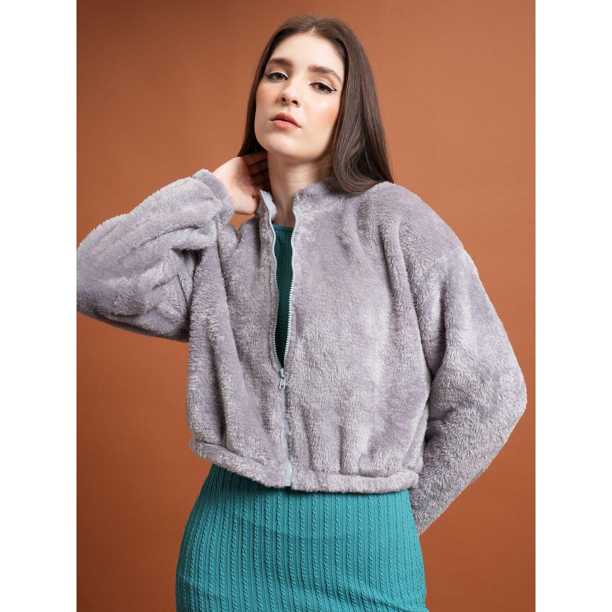 جاكيت قصير بياقة قائمة وفرو صناعي طوكيو توكيز × ستايلي-women-winterwear-coatsandjackets-jackets-image-1