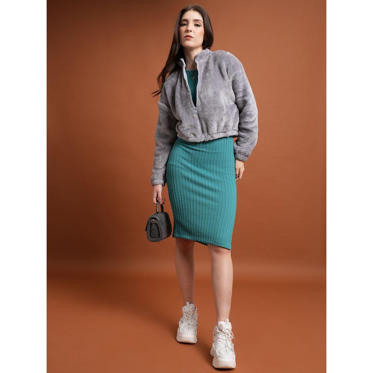 جاكيت قصير بياقة قائمة وفرو صناعي طوكيو توكيز × ستايلي-women-winterwear-coatsandjackets-jackets-image-2