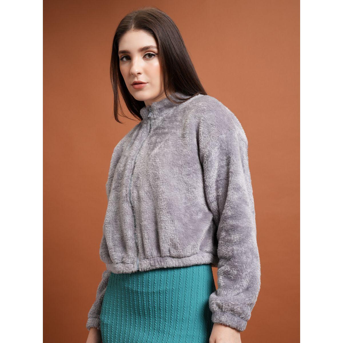 جاكيت قصير بياقة قائمة وفرو صناعي طوكيو توكيز × ستايلي-women-winterwear-coatsandjackets-jackets-image-4