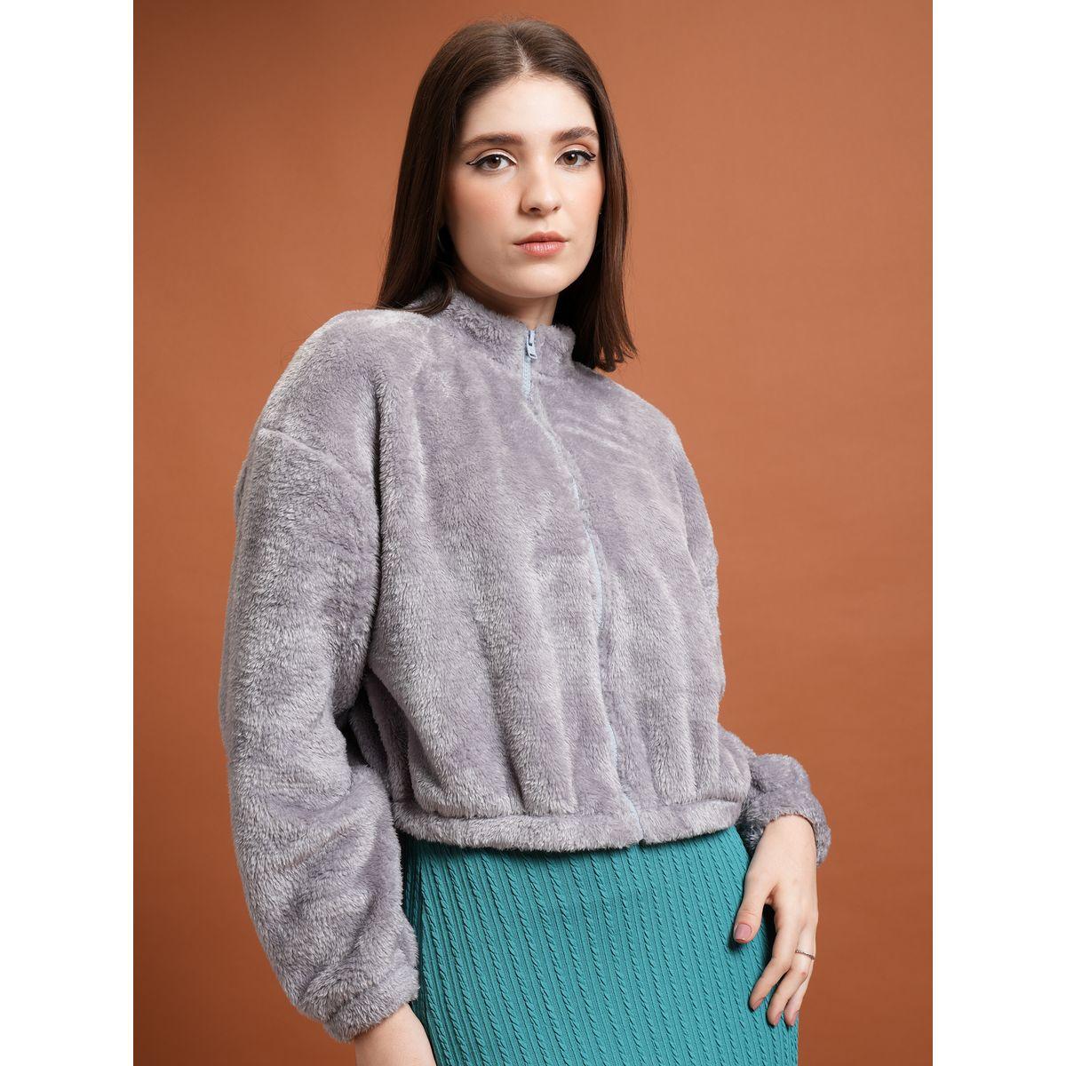 جاكيت قصير بياقة قائمة وفرو صناعي طوكيو توكيز × ستايلي-women-winterwear-coatsandjackets-jackets-image-6
