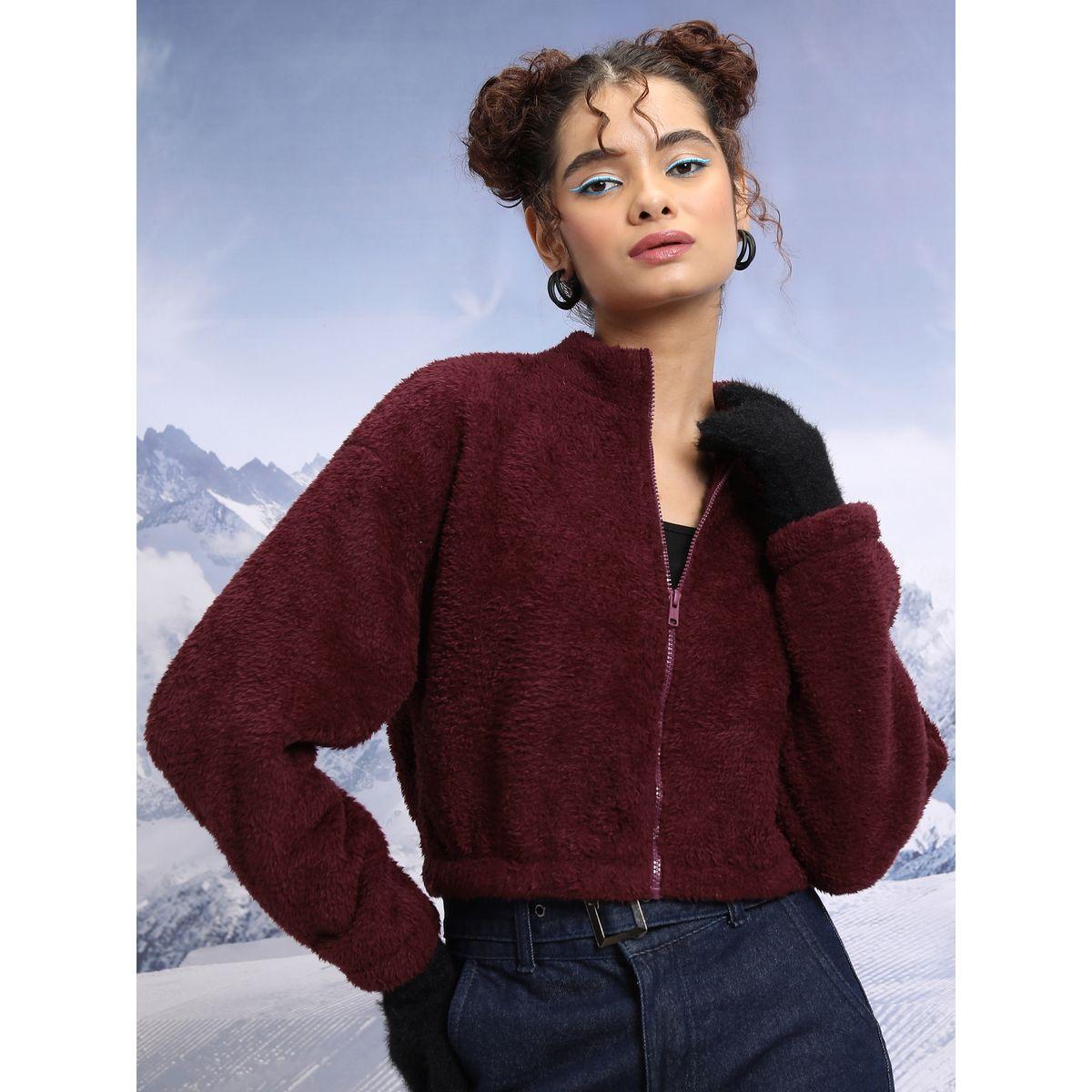 Tokyo Talkies X Styli  Stand Collar Faux Fur Trim Open Front Crop Jacket-women-winterwear-coatsandjackets-jackets-image-1