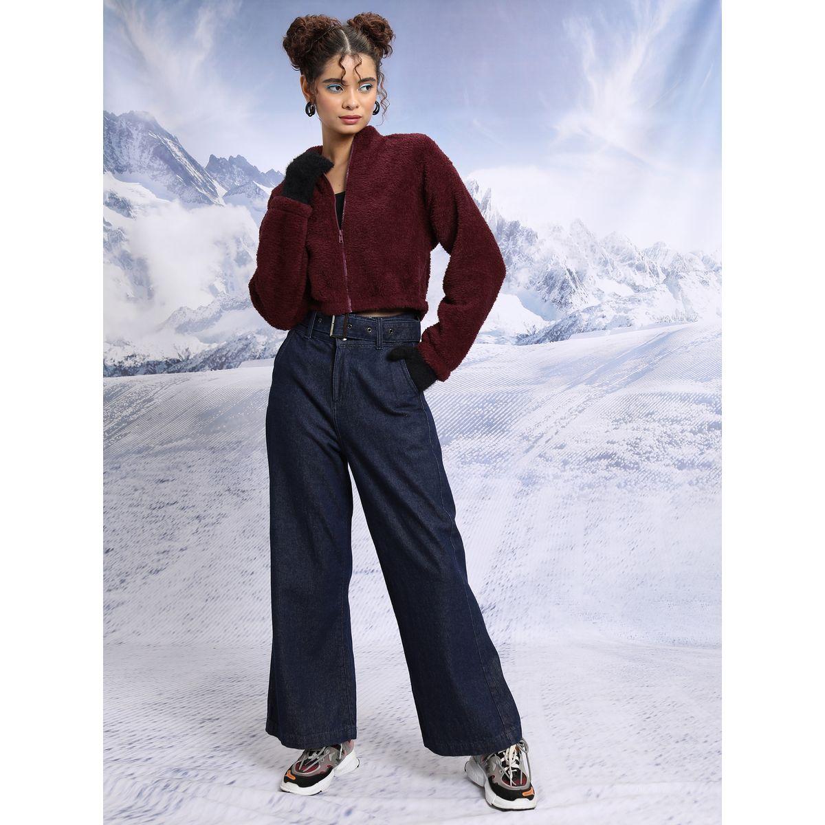 Tokyo Talkies X Styli  Stand Collar Faux Fur Trim Open Front Crop Jacket-women-winterwear-coatsandjackets-jackets-image-2