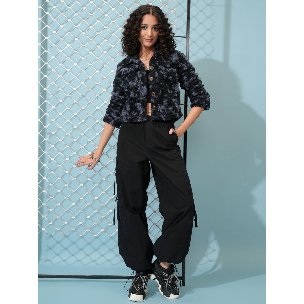 Tokyo Talkies X Styli  Abstract Print Button Detail Collared Jacket-women-winterwear-coatsandjackets-jackets-image-2