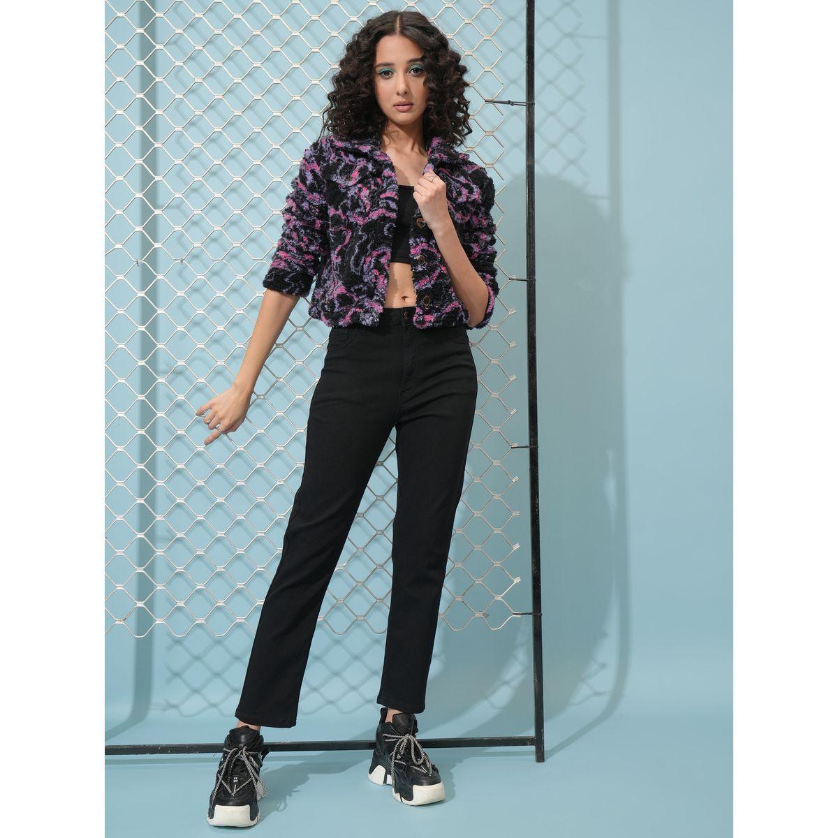 Tokyo Talkies X Styli  Abstract Print Button Detail Collared Jacket-women-winterwear-coatsandjackets-jackets-image-2