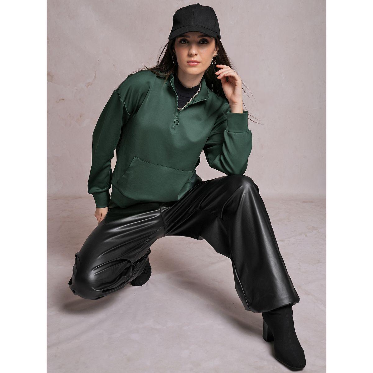 Tokyo Talkies X Styli  Solid High Neck Sweatshirt with Half Zip Closure-women-winterwear-hoodiesandsweatshirts-sweatshirts-image-2